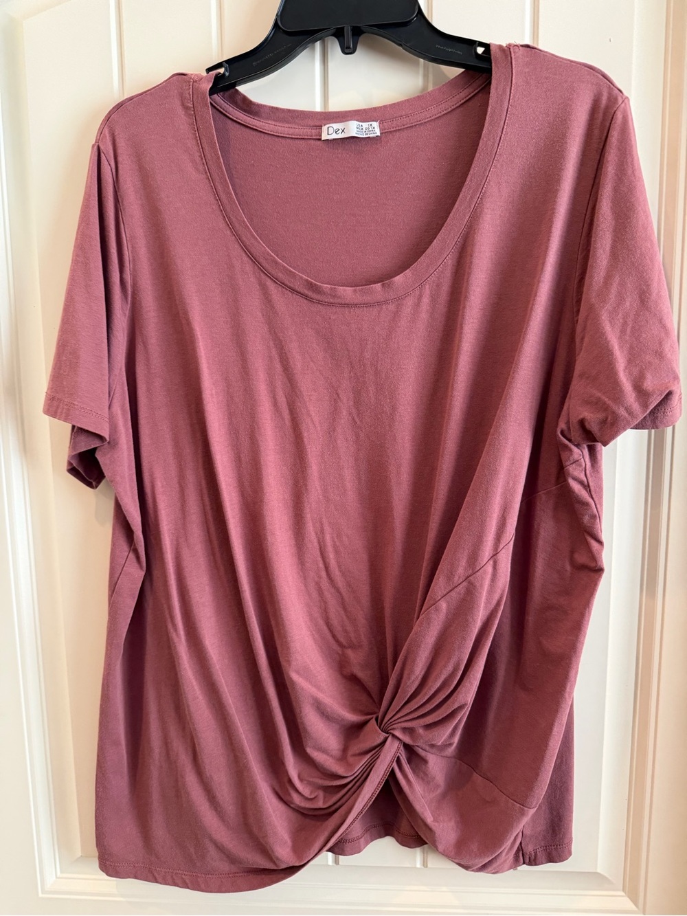 Dex Dusty Rose Twist-Front Short Sleeve Tee 1X